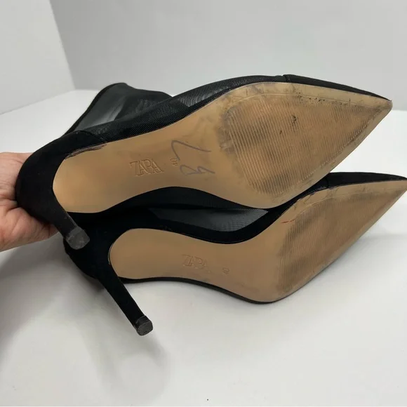 Zara Black Mesh Ankle Boots Bootie High Heels Size EU 40 - Picture 11 of 14